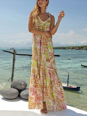 NWT MISS JUNE Paris Isla V-Neck Sequin Maxi Cover Up Dress One Tie Bow One Size